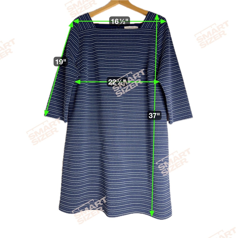 Loft Navy Blue Pinstripe Square‎ Neck Shift Dress XL 3/4 Sleeve Textured Knit - Picture 7 of 7